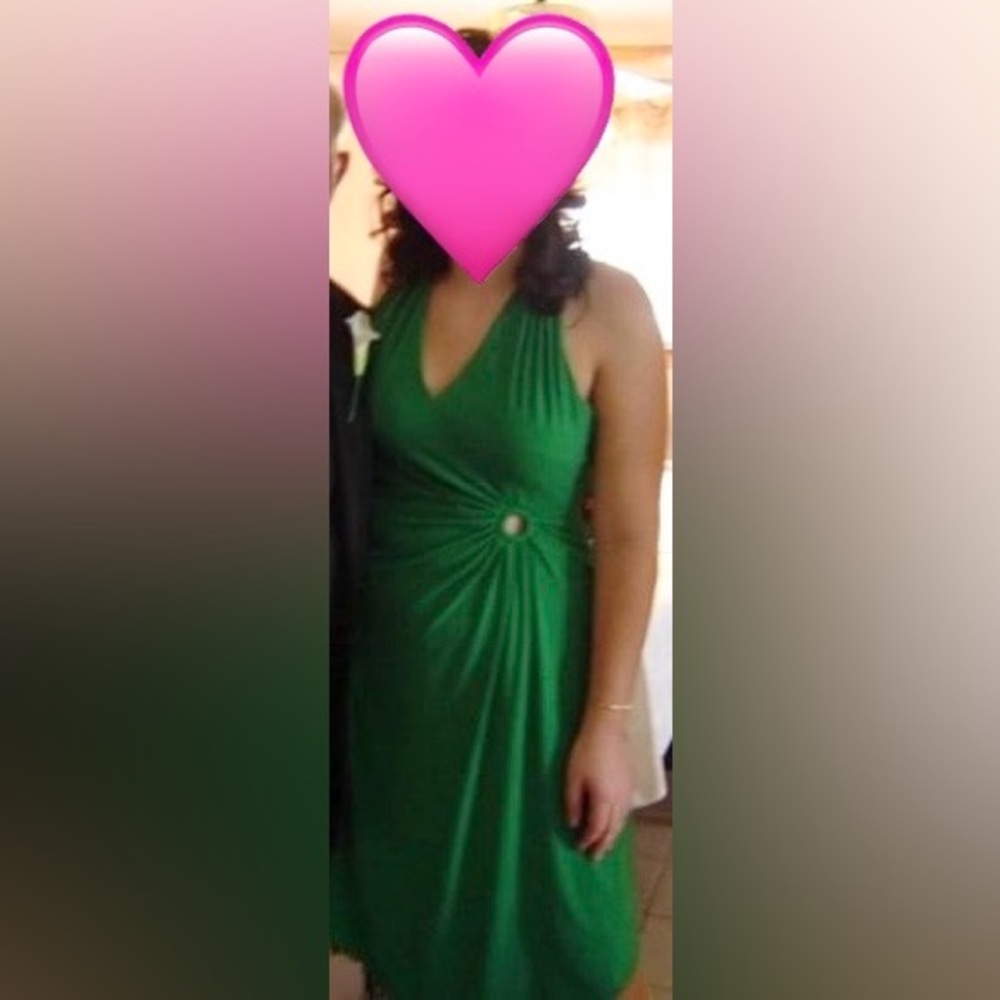 Green halter dress with keyhole